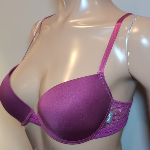 Vince Camuto Satin Lace Fuchsia Demi Bra Underwire Adjustable Padded 36C - Picture 2 of 13